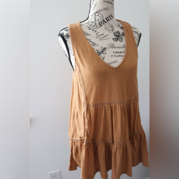 Anthropologie Malaga Tunic Top Tank Ochre Eyelet Blouse Gold Small S - Picture 8 of 12